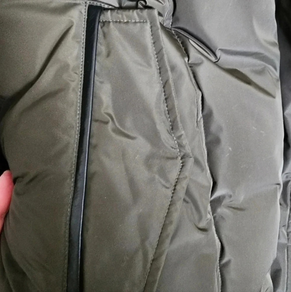 Mackage Long Coat Harley Army Khaki Racoon Rabbit Down Filled Leather L M - Picture 4 of 9